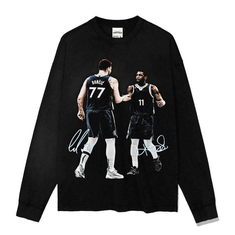 DONCIC 77 Basketball T-Shirt Handshake Print Signature Streetwear