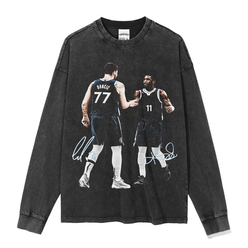 DONCIC Signature Basketball Tee, Washed Black Long Sleeve Streetwear
