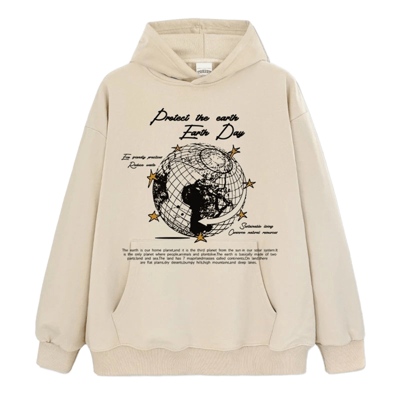 Earth Day Hoodie Unisex Fleece Cotton Cream White Streetwear