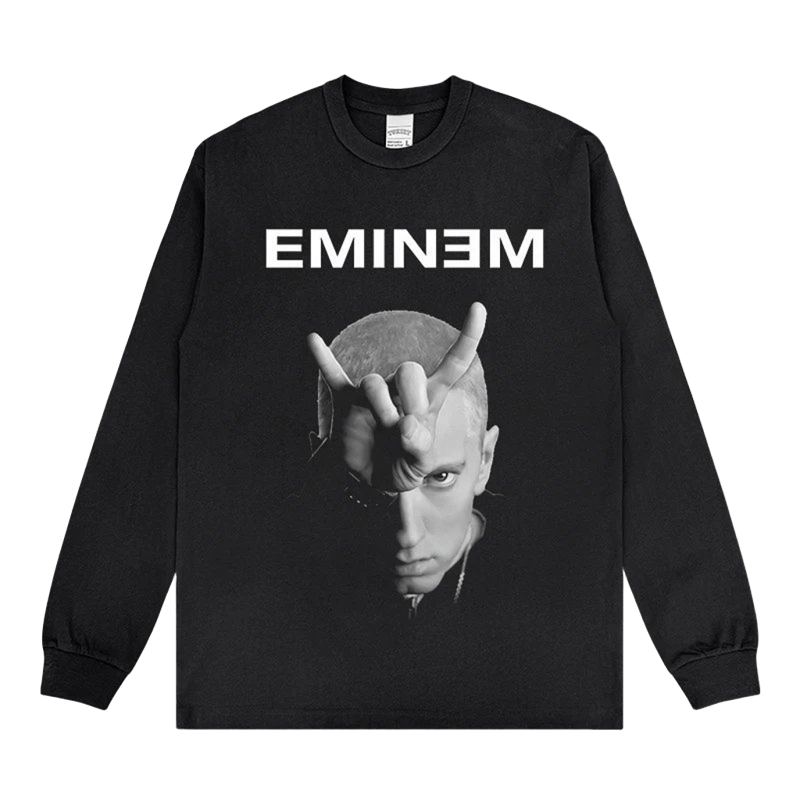 EMIN3M White Print Cotton Long Sleeve Tee - Unisex Hip-Hop