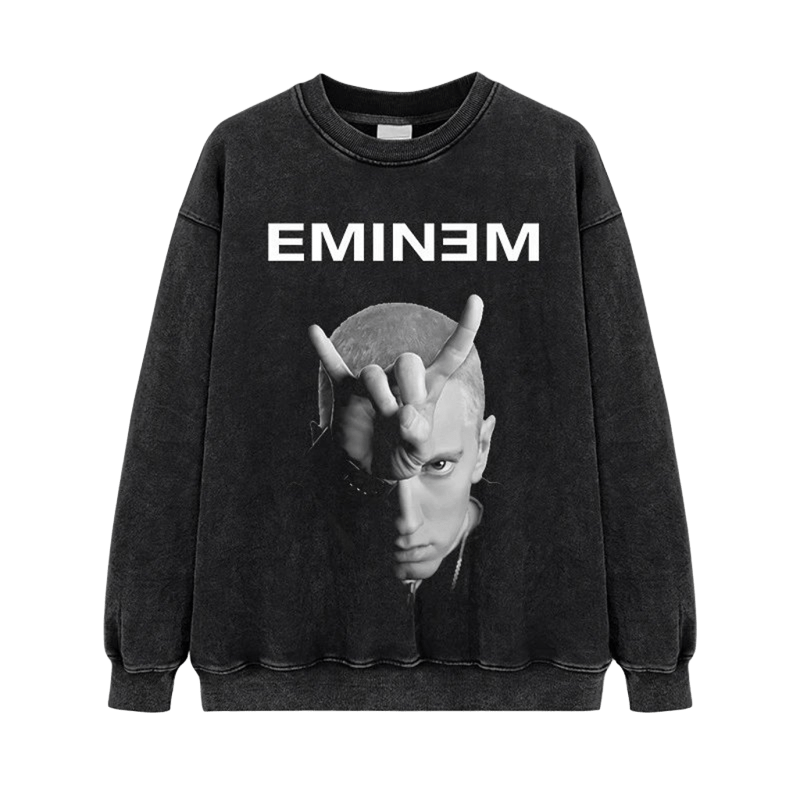 EMINEM Distressed Black Crewneck Sweatshirt, Street Style