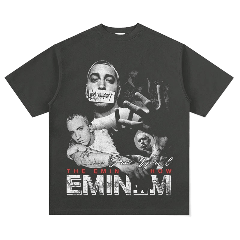 Eminem Graphic Cotton Tee: Retro Print Street Style T-Shirt