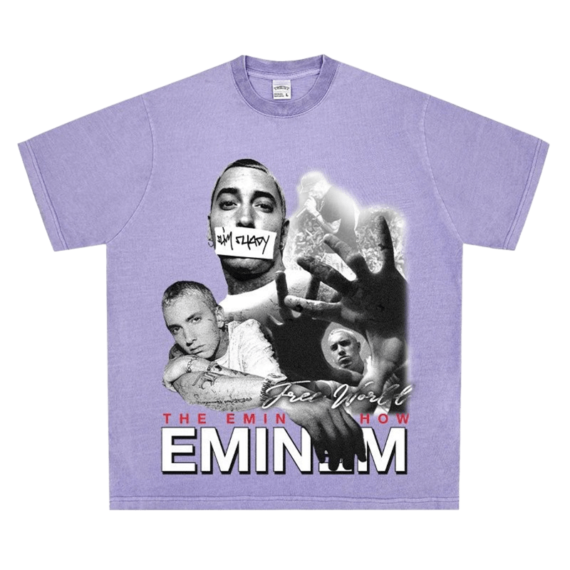 EMINEM Print Purple T-Shirt, Cotton Streetwear Top