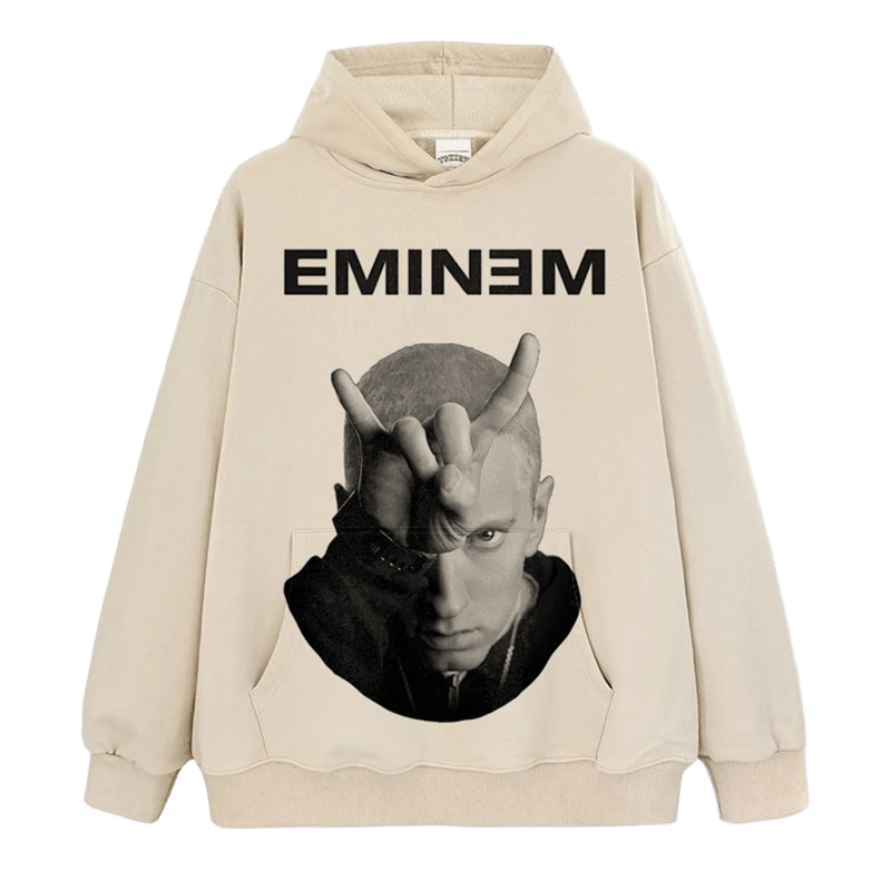 Eminem Street Hip-Hop Beige Cotton Hoodie, Unisex