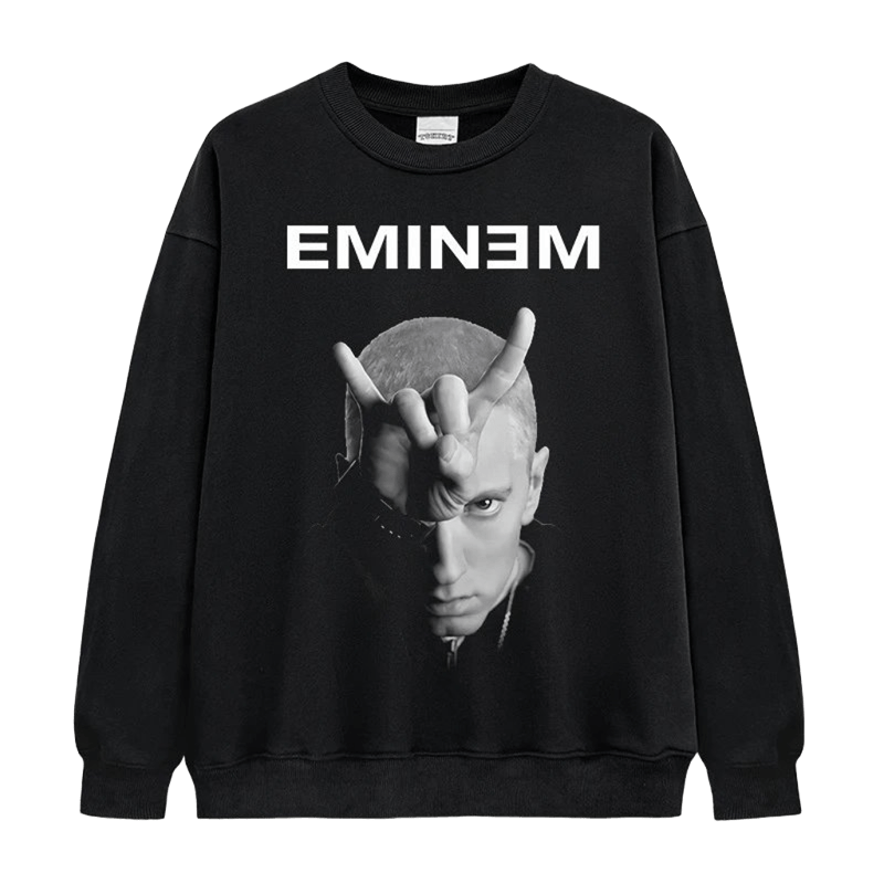 EMINEM Unisex Black Cotton Crewneck Sweatshirt | Streetwear
