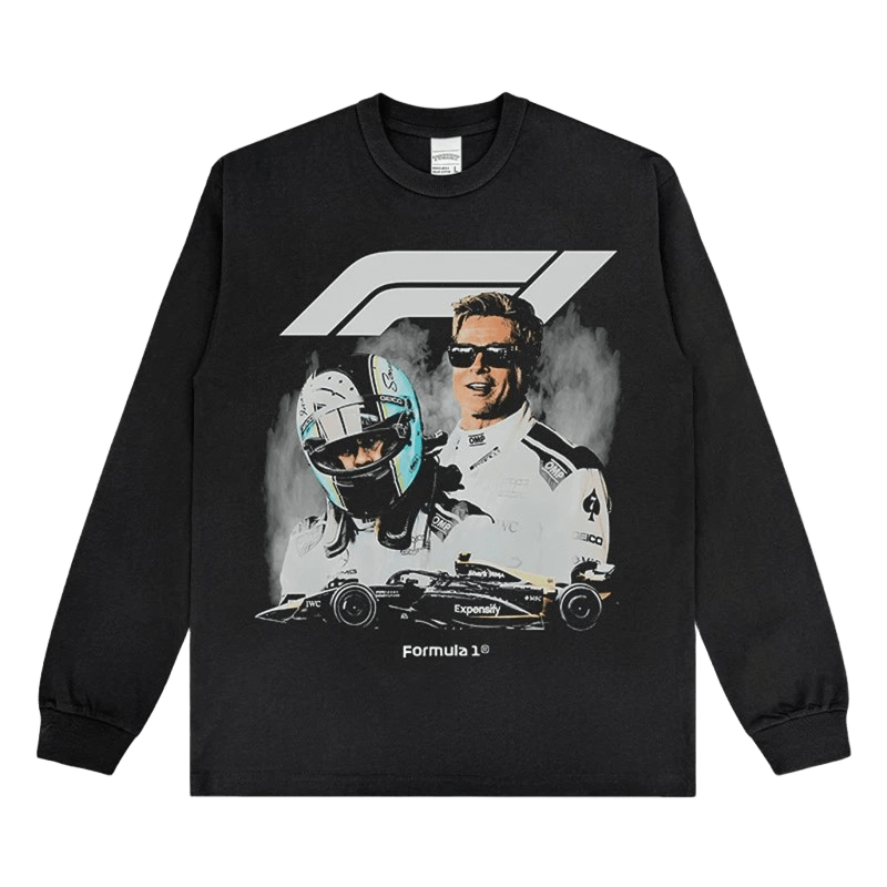 F1 Black Long Sleeve T-Shirt - Premium Cotton, Breathable, Unisex