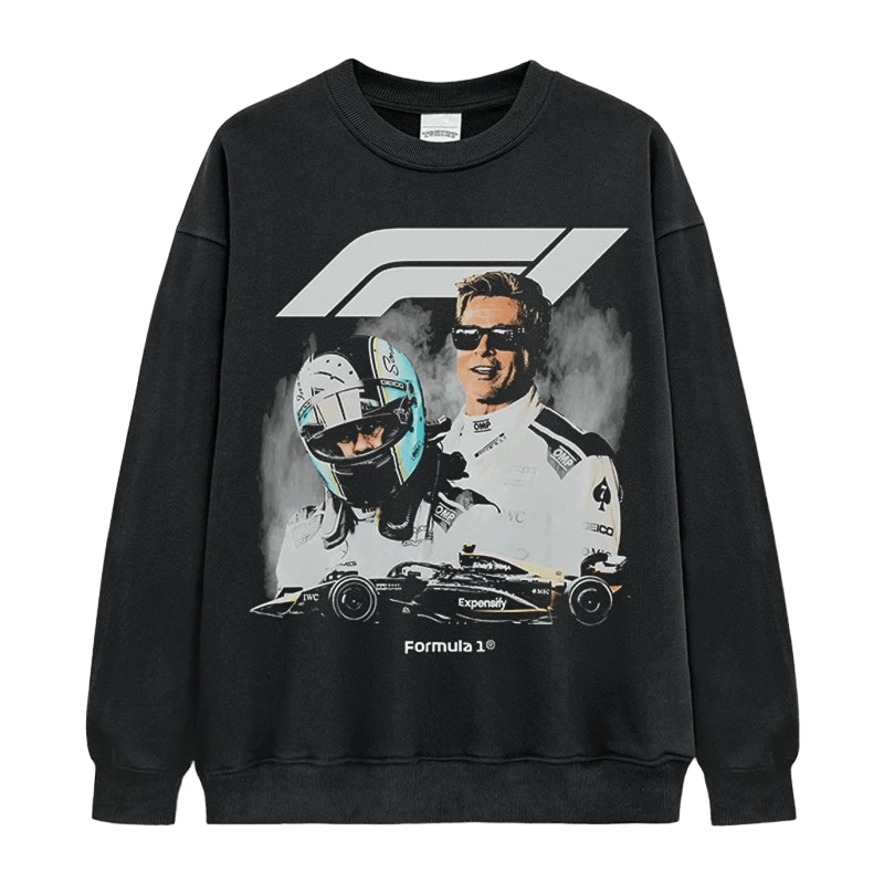 F1 Graphic Black Cotton Crewneck Sweatshirt - Unisex Streetwear