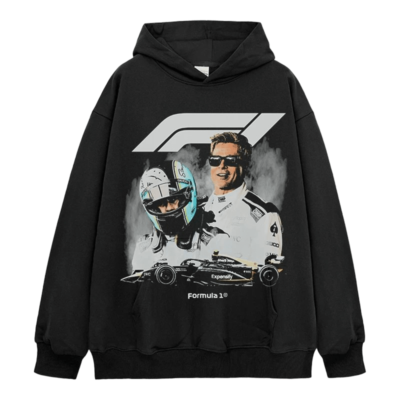 F1 Hooded Cotton Sweatshirt, Unisex Streetwear with Logo & Racer Print
