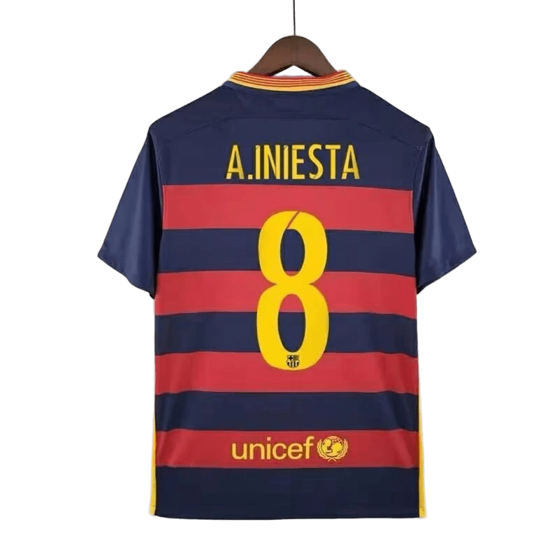 FC Barcelona Iniesta 8 Breathable Soccer Jersey Navy Red Stripe