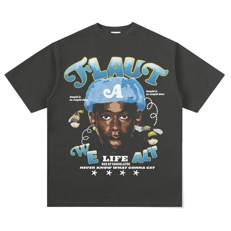 Flaut Hip-Hop Bee Print Tee - Unisex Black Cotton Streetwear