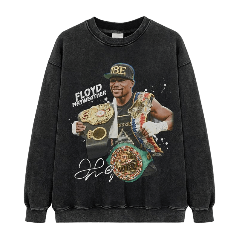 Floyd Mayweather Hoodie, Cotton Washed Black Streetwear Unisex Top