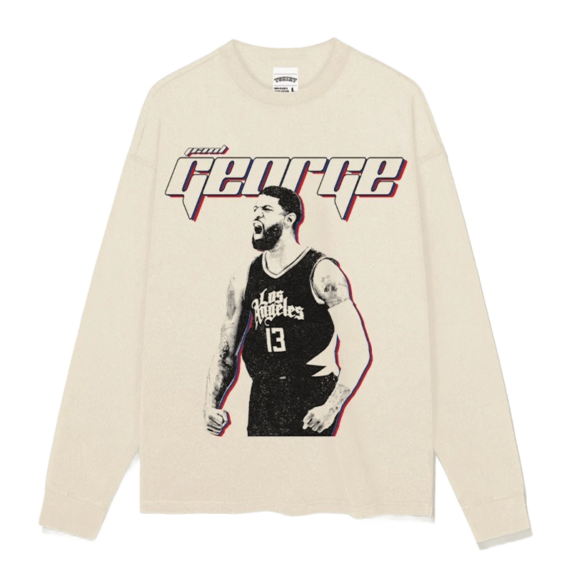 GEORGE 13 Cream Long Sleeve Tee - Unisex Cotton Streetwear Top