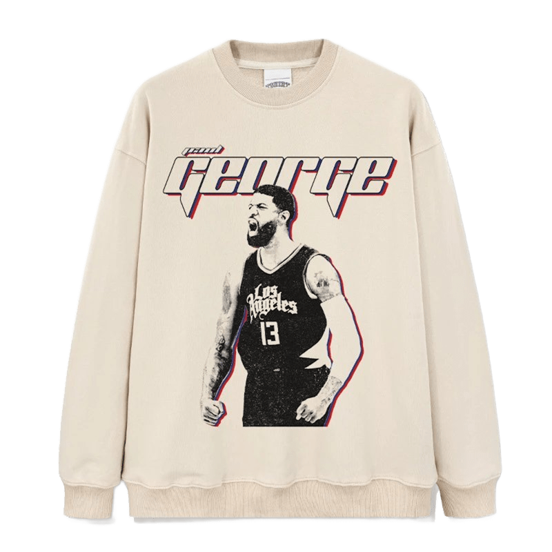 GEORGE Hoodie: Cream Basketball Star Print, Unisex Streetwear