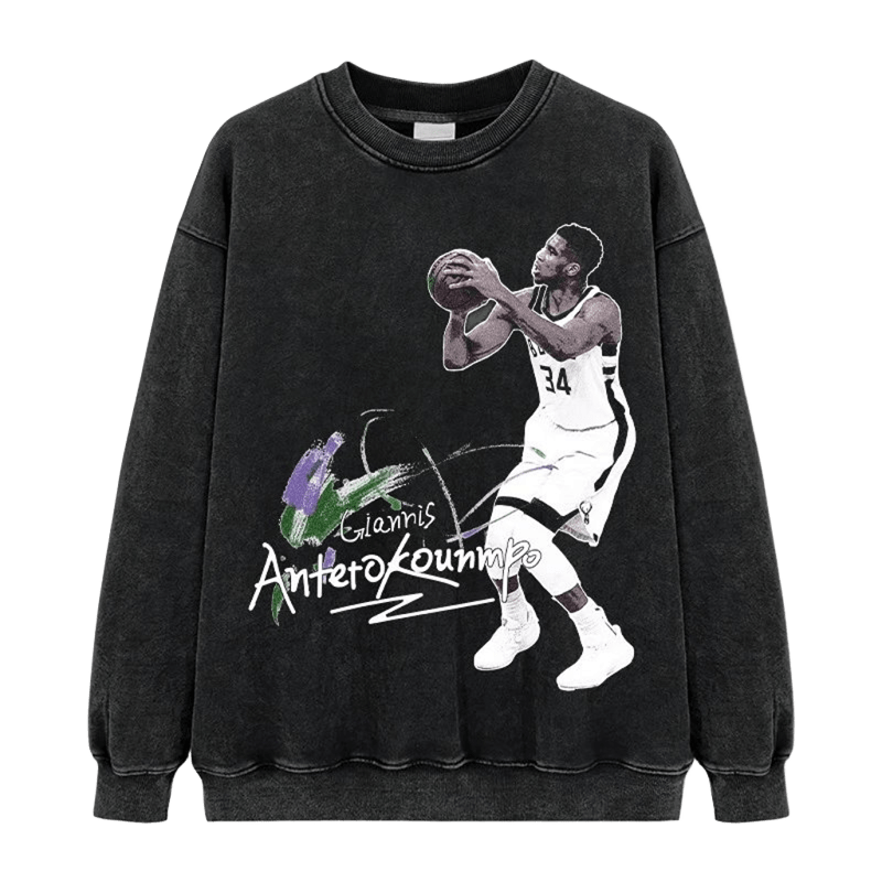 Giannis 34 Distressed Cotton Hoodie, Street Graffiti, Unisex