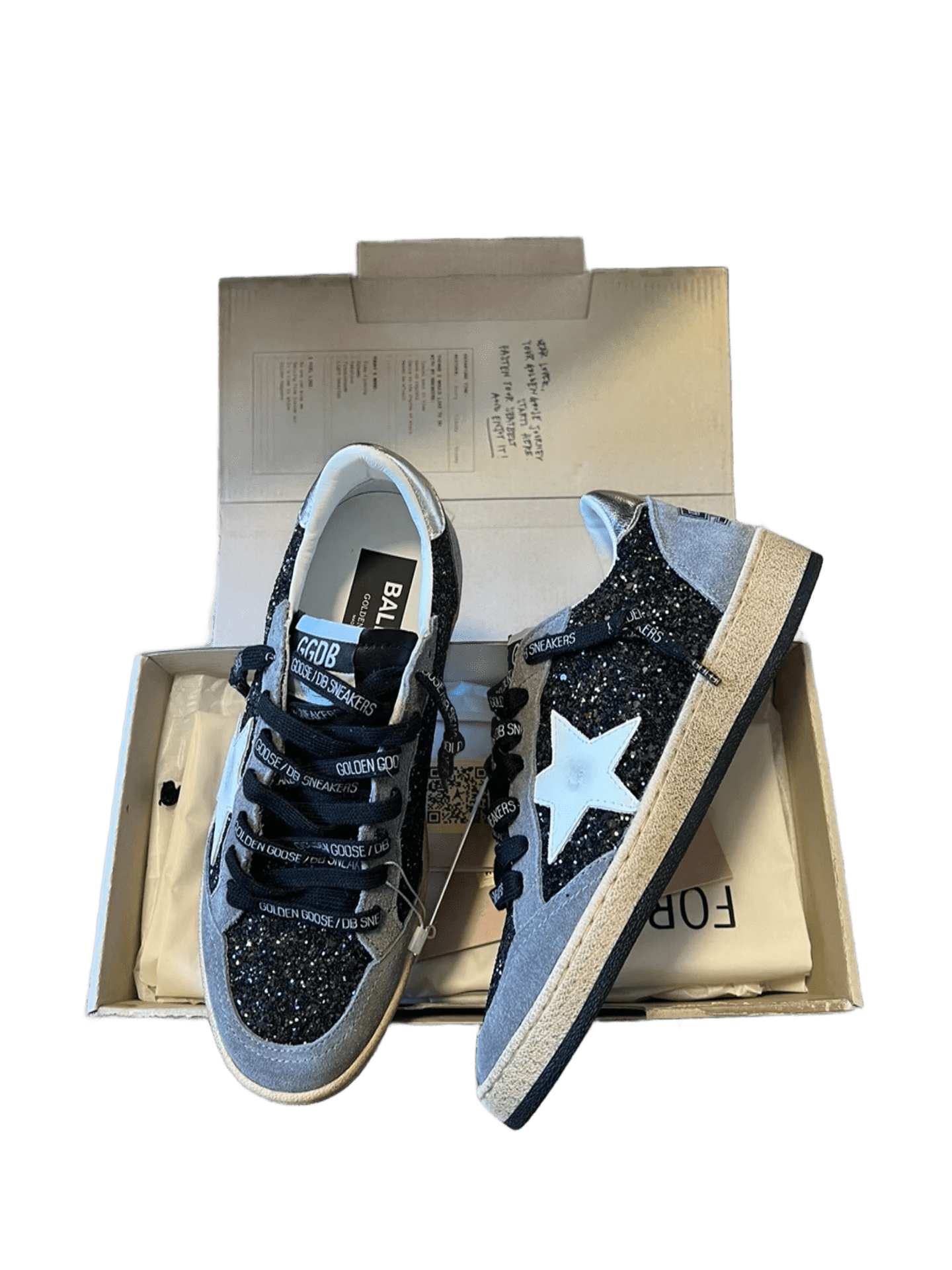 Golden Goose Ball Star Black Silver Glitter Gray Suede Sneakers