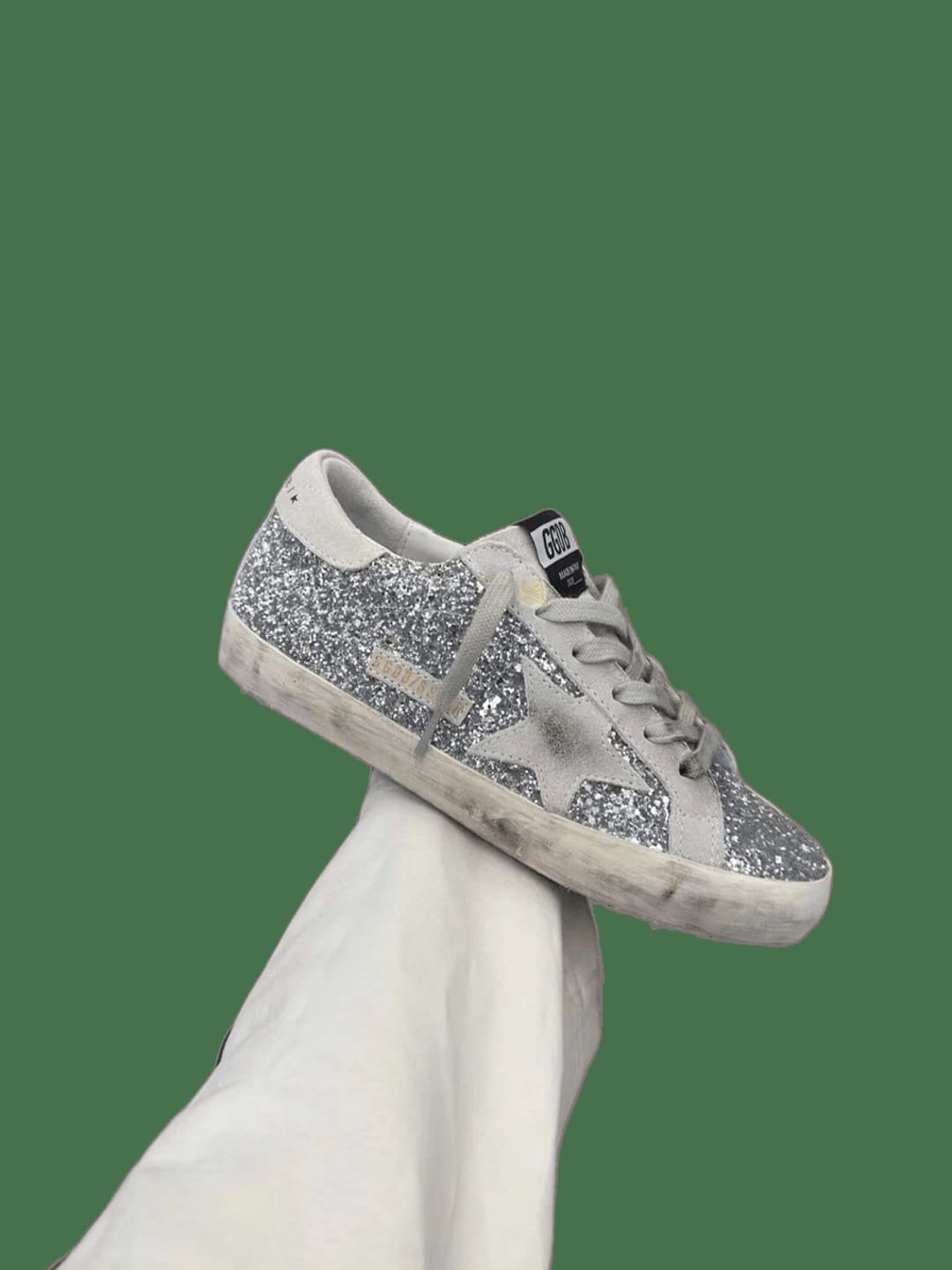 Golden Goose Super-Star Silver Glitter Distressed Sneakers