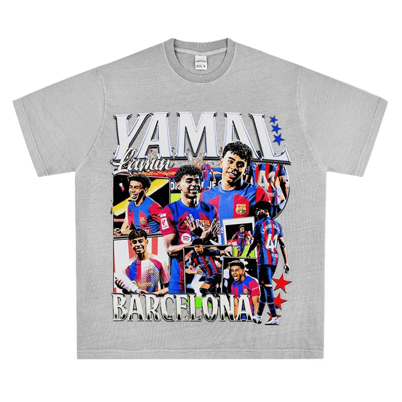 Gray Barca Tee: YAMAL Print, Unisex Streetwear