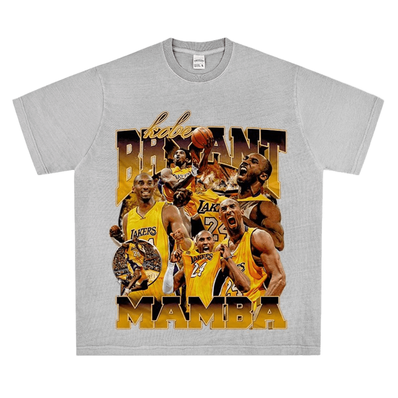 Gray Kobe Tribute Tee: Cotton Breathable Street Basketball Shirt