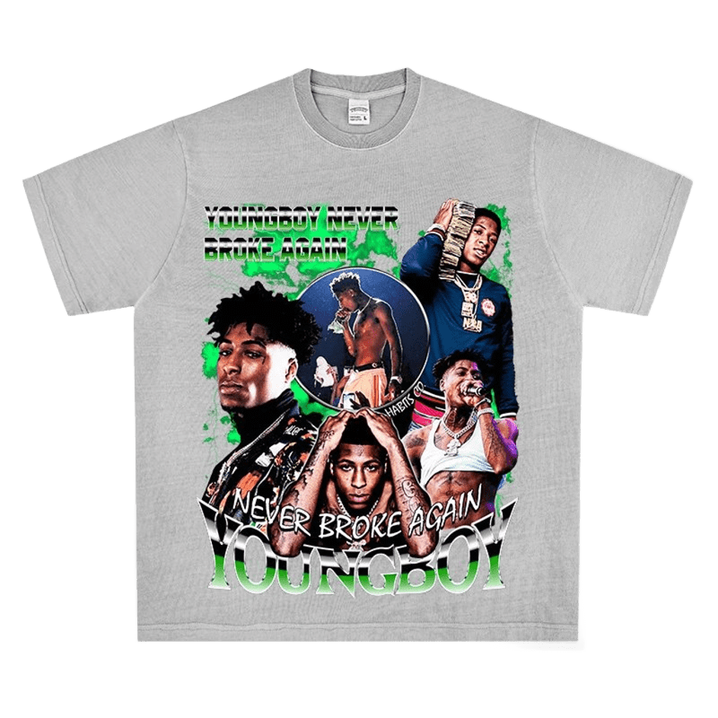 Grey Graphic Tee, YOUNGBOY Print, Unisex Cotton Streetwear