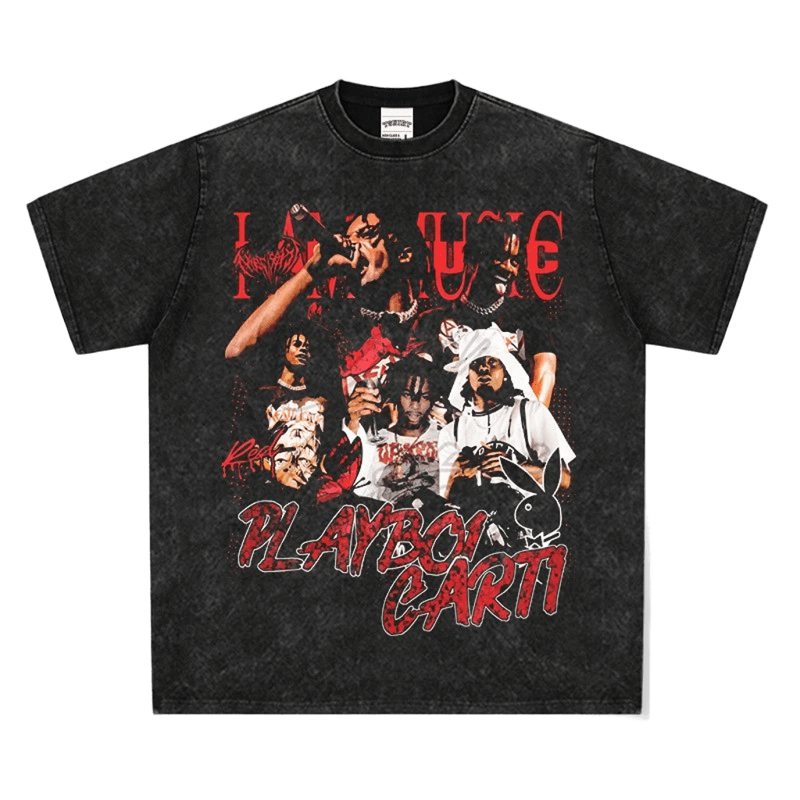 Hip-Hop Unisex Black Washed Cotton Tee - Live Music Print