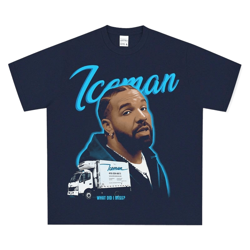 ICEMAN Black Cotton T-Shirt - Unisex Streetwear with Portrait Print