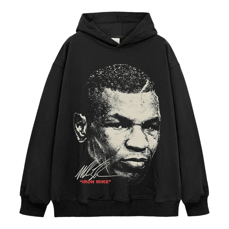 IRON MIKE Cotton Hoodie - Unisex Black Streetwear Sweatshirt
