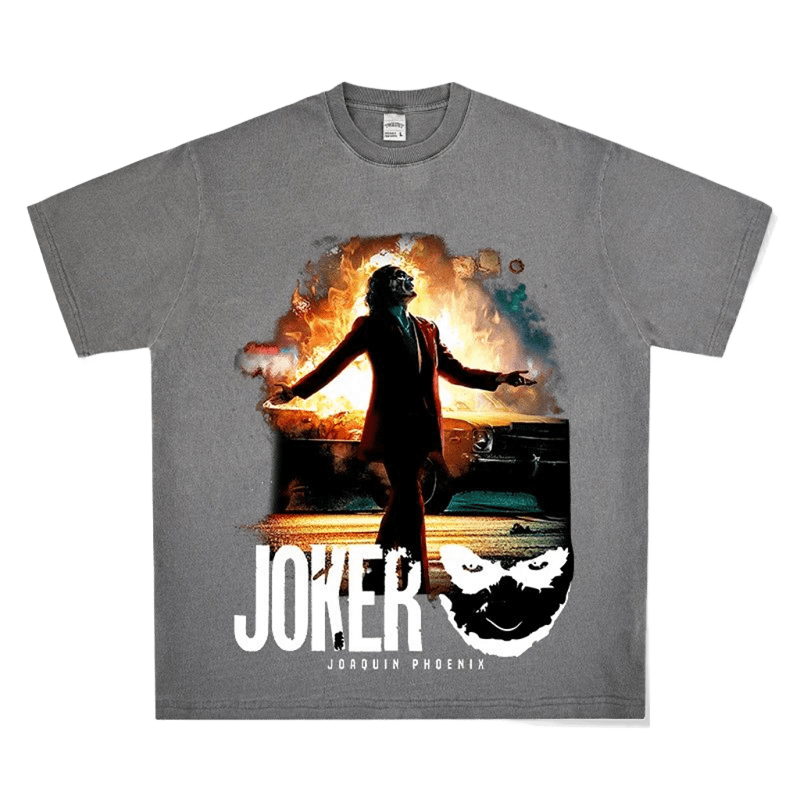 JOKER Graphic Tee: Unisex Cotton Streetwear with Silhouette & Flame Print