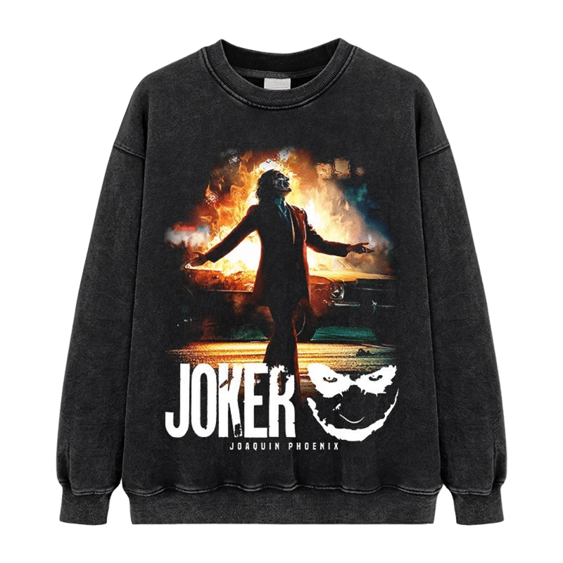 Joker Movie Hoodie, Vintage Washed Black, Unisex Streetwear