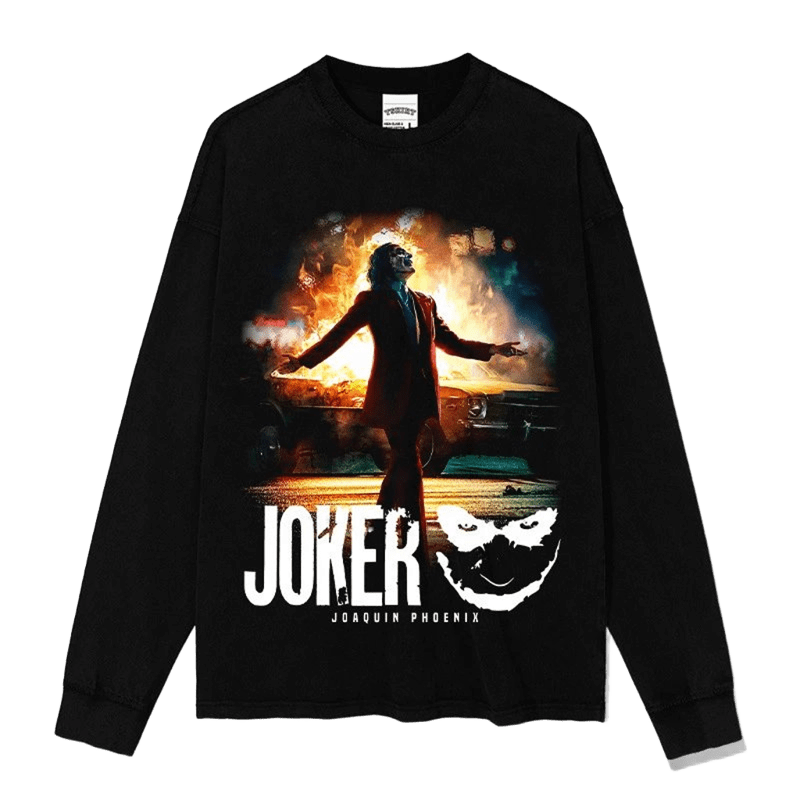 Joker Movie Tee: Cotton Long Sleeve, Phoenix Flame Print, Unisex