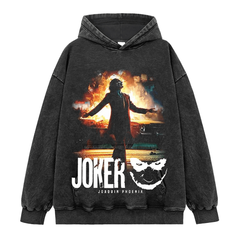 JOKER Movie Vintage Hoodie, Washed Black Unisex Streetwear