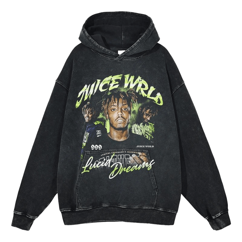 Juice WRLD Lucid Dreams Hoodie Washed Black Unisex Streetwear
