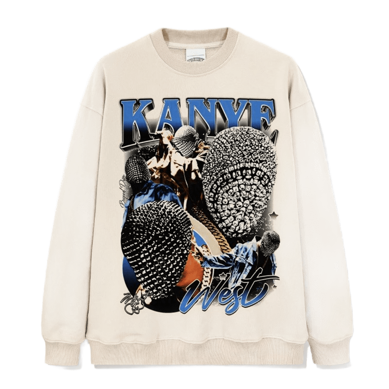 Kanye West Anime Print Cotton Crewneck Sweatshirt