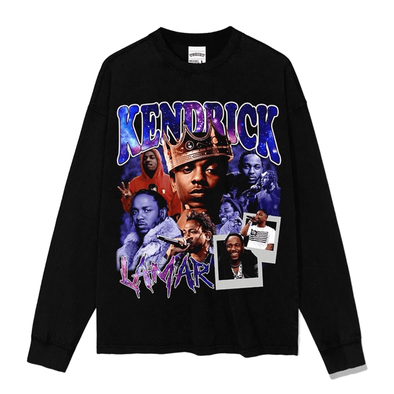Kendrick Lamar Crown Tee, Black Unisex Hip-Hop Long Sleeve Cotton Shirt