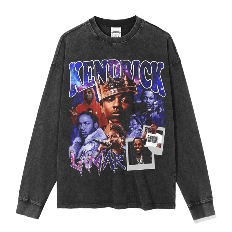 KENDRICK LAMAR Tee Washed Black Cotton Long Sleeve Unisex Streetwear