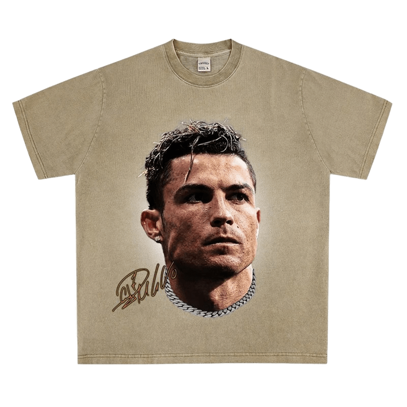 Khaki Unisex Street Style Cotton Tee - Loose Fit Print T-Shirt