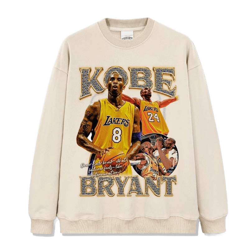 Kobe Tribute Cream Hoodie: 8 & 24 Lakers Jersey Print