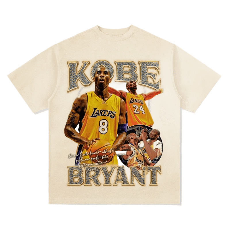 Kobe Tribute Tee: Cream Cotton Lakers 8 & 24 Jersey