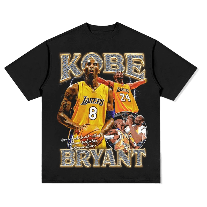 Kobe Tribute Tee: Gold Print 8/24 Lakers Jersey Style