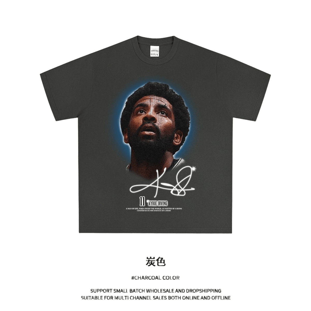 Kyrie Irving Graphic Tee 11, Charcoal Cotton Streetwear T-Shirt