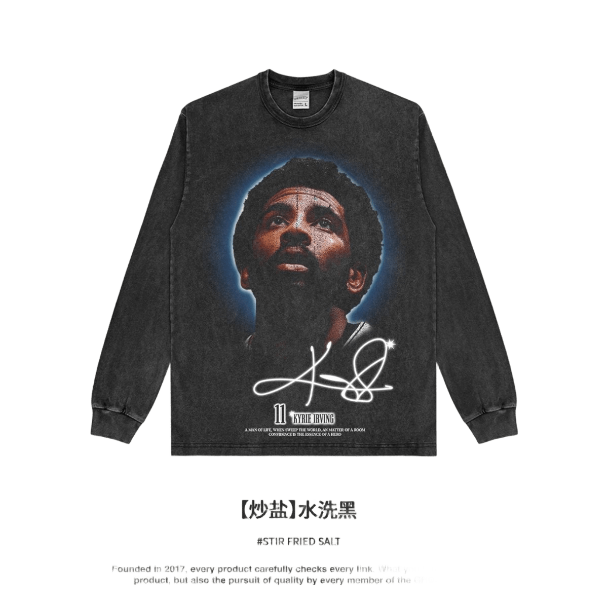 Kyrie Irving Print Black Long Sleeve Tee, Cotton Streetwear