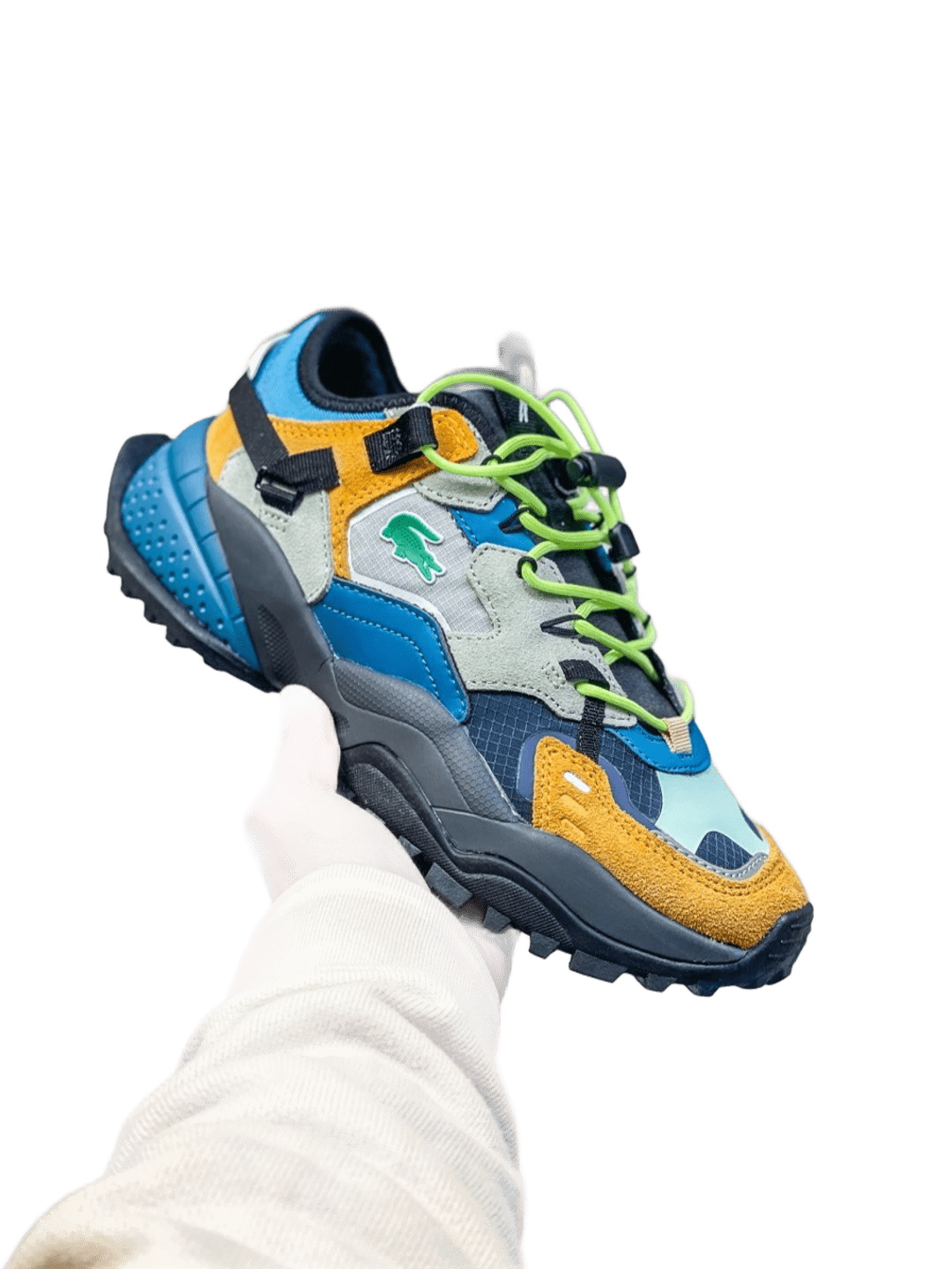 Lacoste Blue Yellow Grey Mesh Suede Platform Sneakers