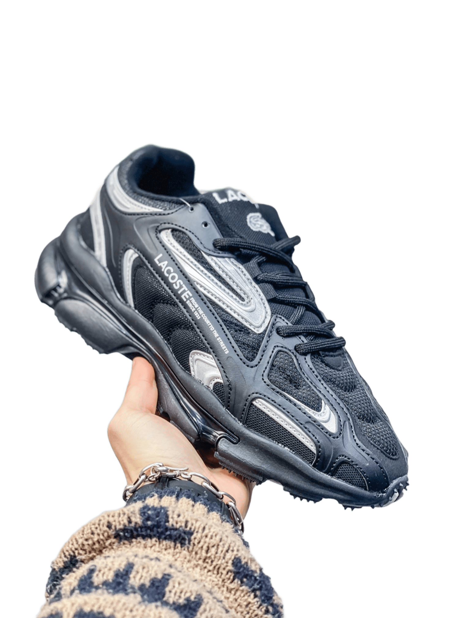 Lacoste Men's Black Mesh Sneakers Breathable Comfort