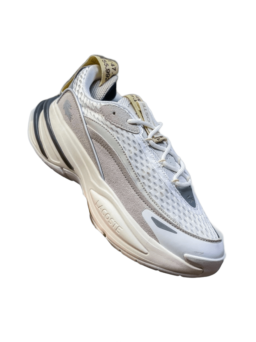 Lacoste White Grey Beige Mesh Breathable Casual Sneakers