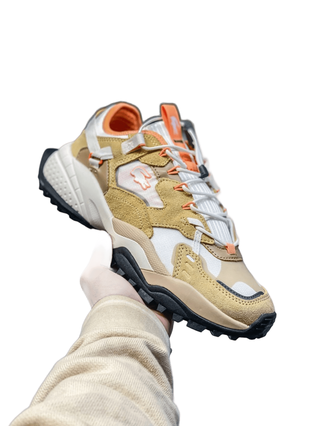 Lacoste White Orange Mesh Suede Non-Slip Platform Sneakers