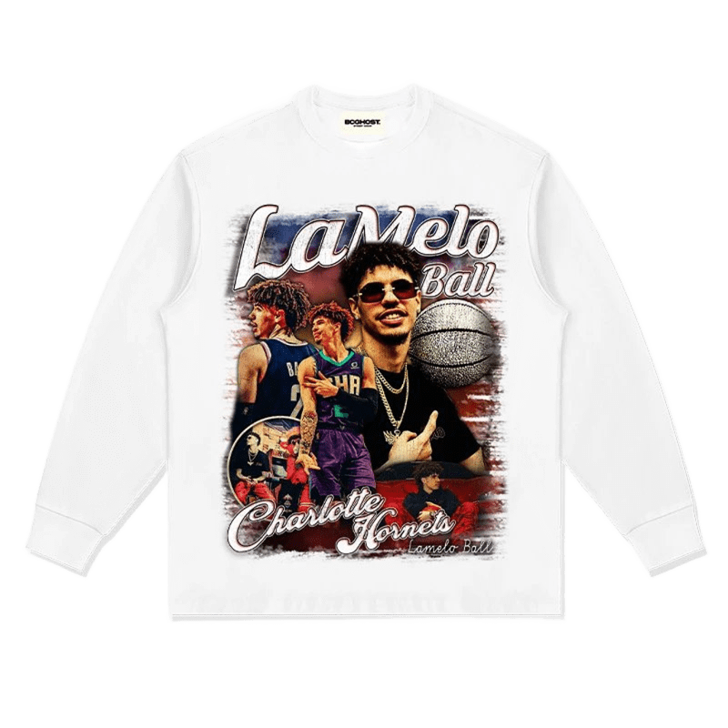 LaMelo Ball Hornets Print Long Sleeve T-Shirt, Unisex Streetwear
