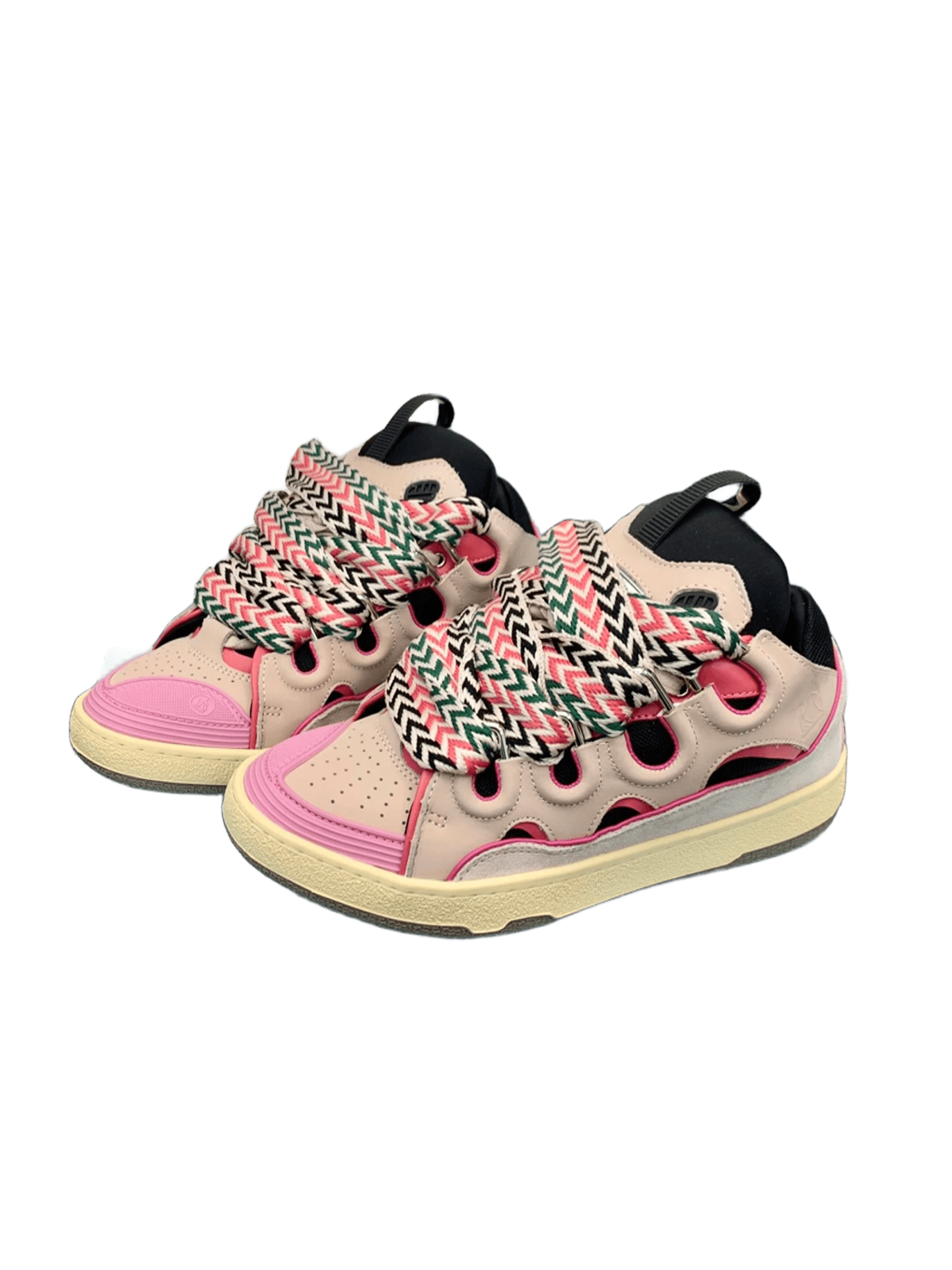 Lanvin Beige Pink Leather Sneakers Unisex Breathable