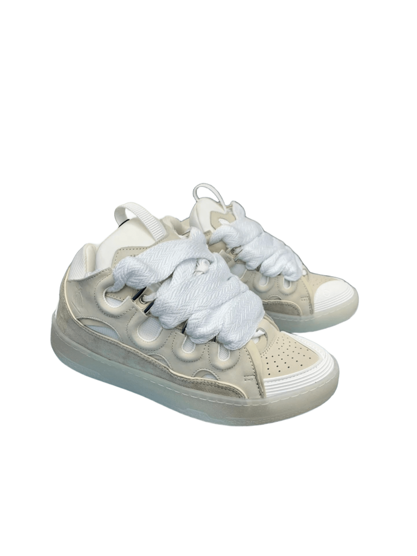 Lanvin Beige Suede Mesh Platform Sneakers Unisex