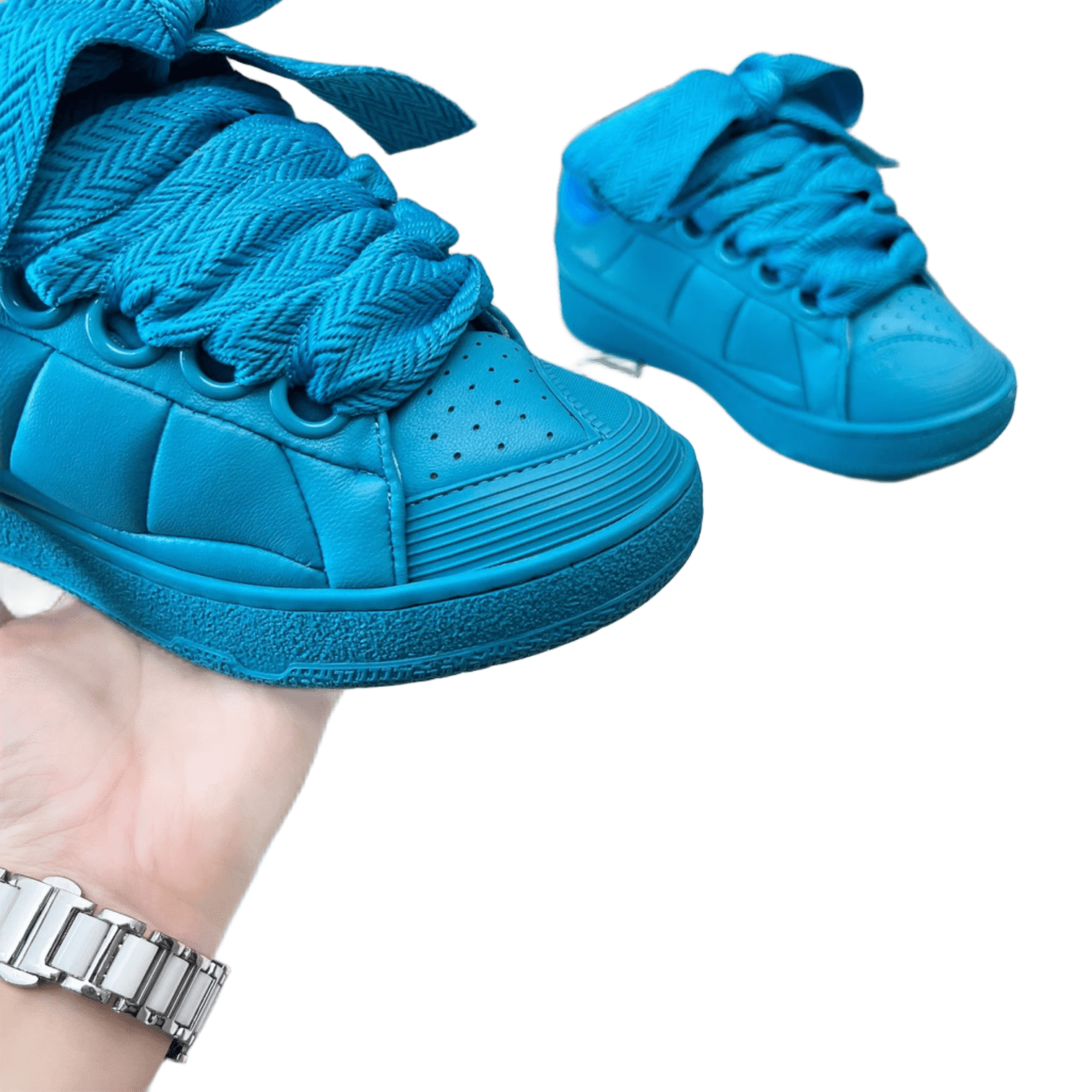 Lanvin Blue Leather Casual Sneakers Unisex Breathable