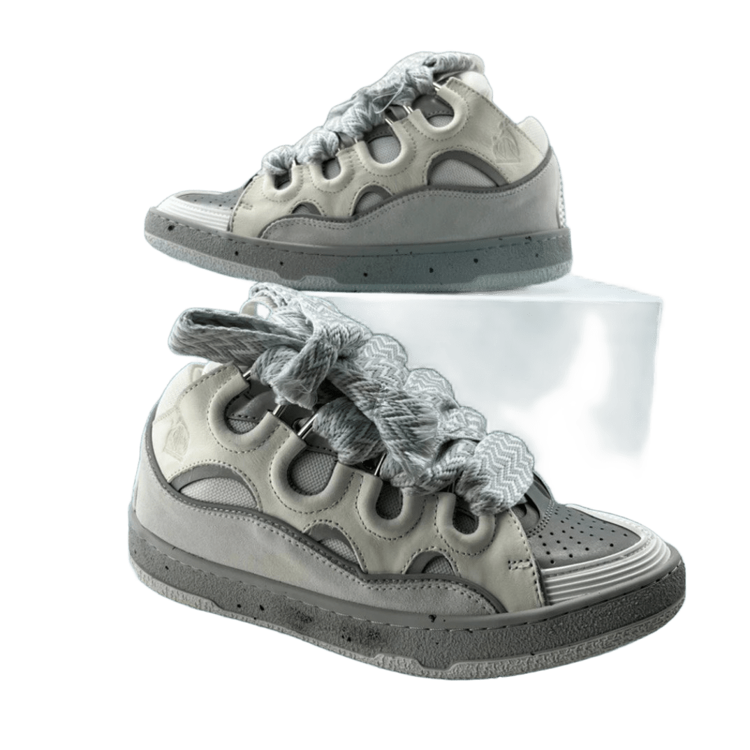 Lanvin Gray White Leather Woven Casual Shoes