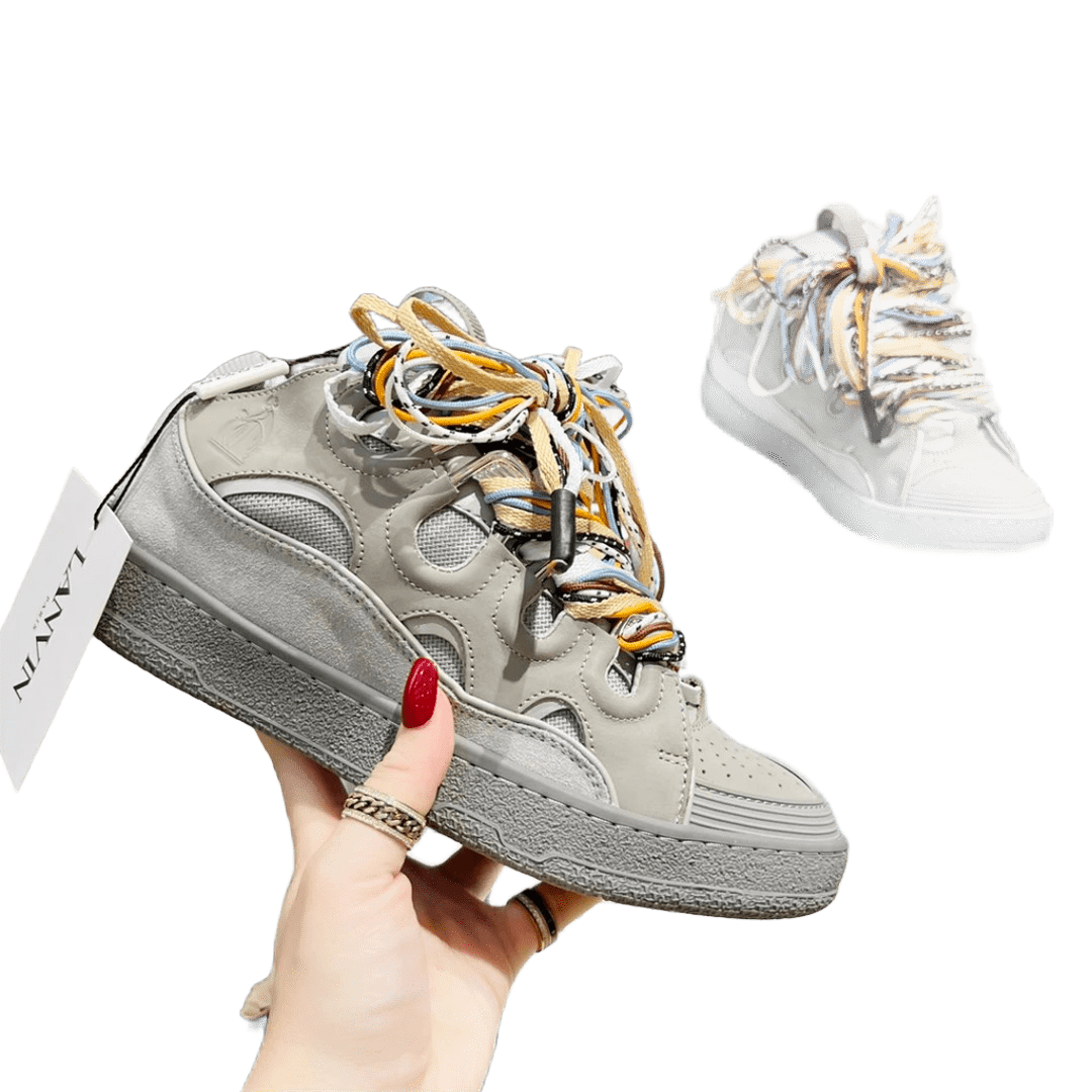 Lanvin Grey Suede Mesh Platform Sneakers